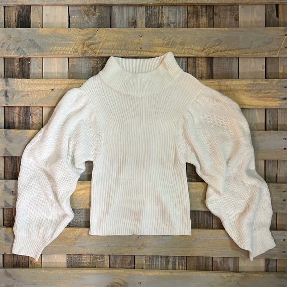 Ivory [Nasty Gal] Balloon Sleeve Knit Sweater | NWT Cream Mock Neck Top | Medium - Picture 3 of 16